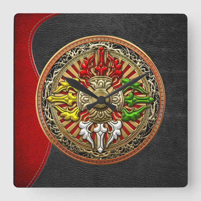 [200] Tibetanische doppelte Dorje Mandala Quadratische Wanduhr (Vorderseite)
