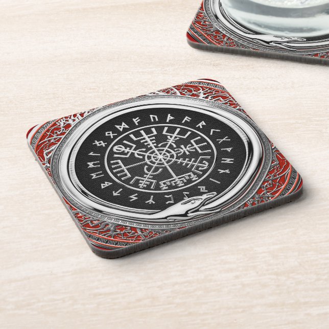 [200] Vegvisir - Viking Silver Magic Runic Compass Getränkeuntersetzer (Linke Seite)