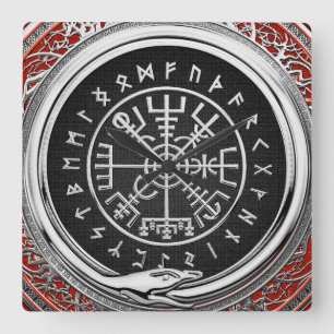 [200] Vegvisir - Viking Silver Magic Runic Compass Quadratische Wanduhr