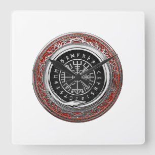[200] Vegvisir - Viking Silver Magic Runic Compass Quadratische Wanduhr