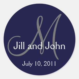 2011 Monogramm Hochzeit Namen Speicherdatum Navy A Runder Aufkleber