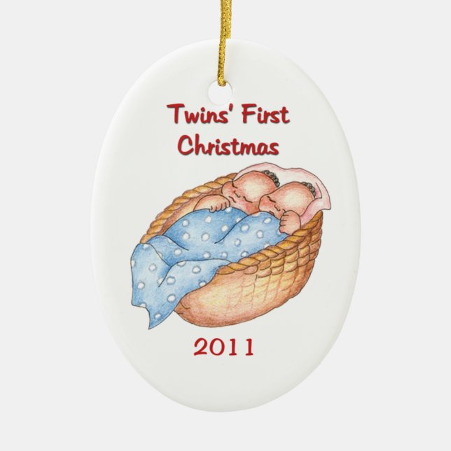 2011 Zwillings-erste Weihnachtsverzierung Keramik Ornament (Vorne)