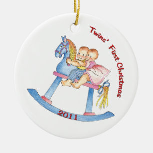2011 Zwillings-erste Weihnachtsverzierung Keramikornament