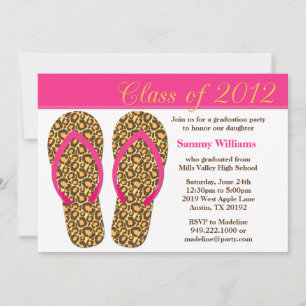 2012 Graduation Party Pink Animal Print Flip Flops Einladung