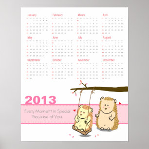 2013 Kalender: Süßes Igel-Paar auf einer Baumschwi Poster