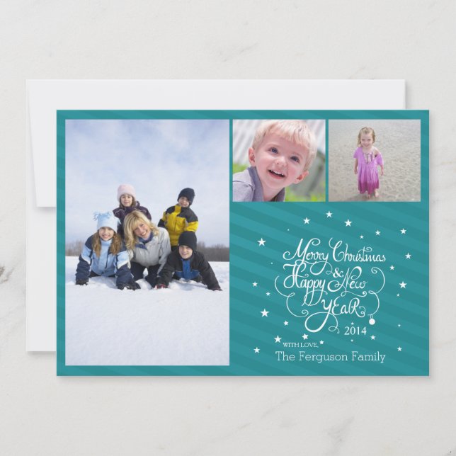 2014 3 photo Carte de vacances de Noël rayures ble (Devant)