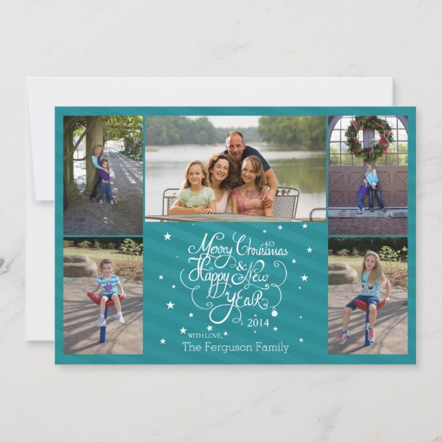 2014 5 photo Carte de vacances de Noël rayures ble (Devant)
