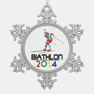 2014: Biathlon Schneeflocken Zinn-Ornament