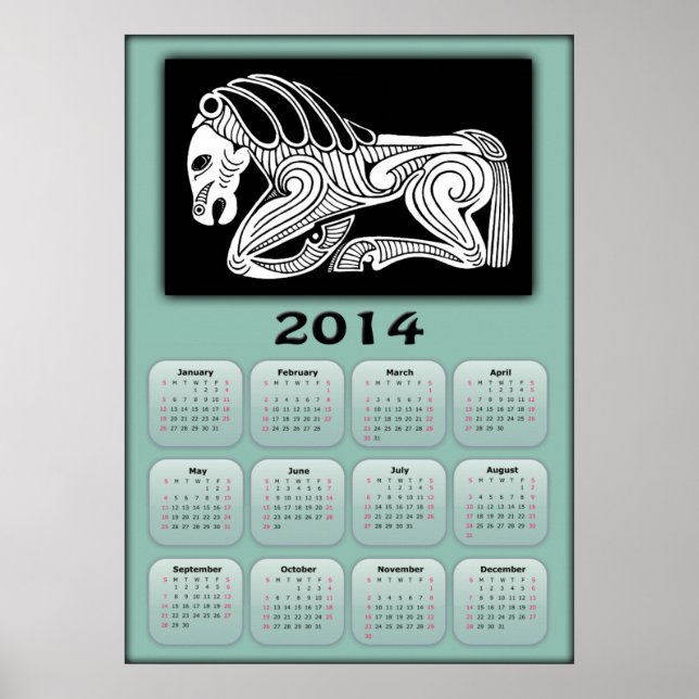 2014 Jahr des Pferdes Kalender mit Skythischem Pfe Poster (Vorne)