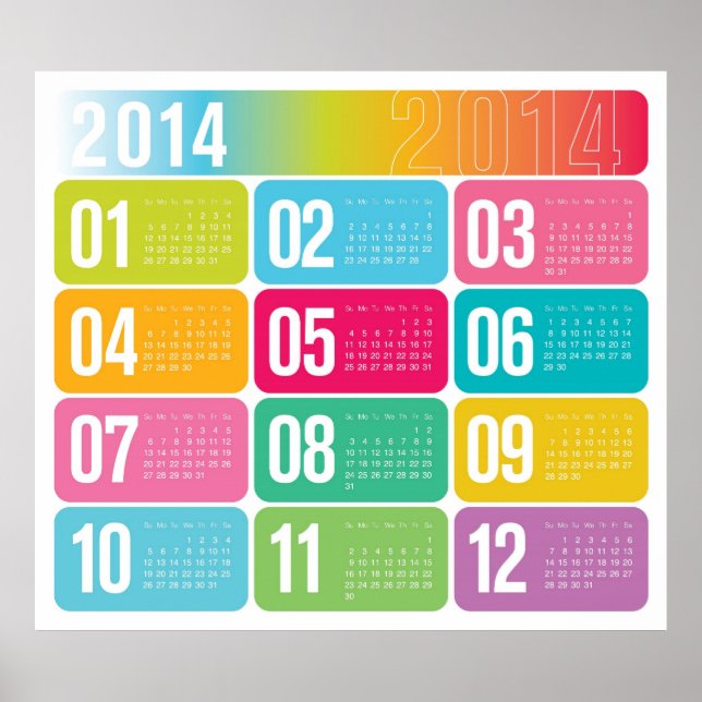 2014 - Jährlicher farbiger Kalender Poster (Vorne)