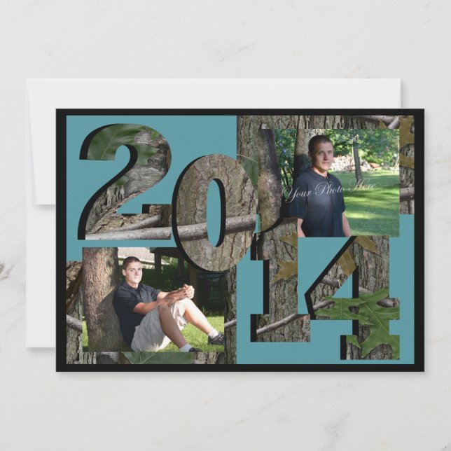 2014 Tree Camouflage Twin Foto Aquamarin Blue Einladung (Vorderseite)