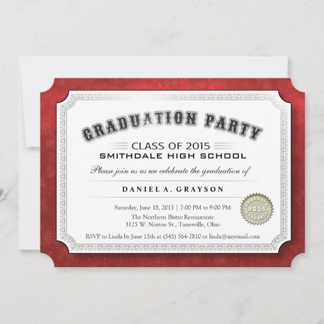 2015 Diploma Red & White Einladung zur Graduation  (Vorderseite)