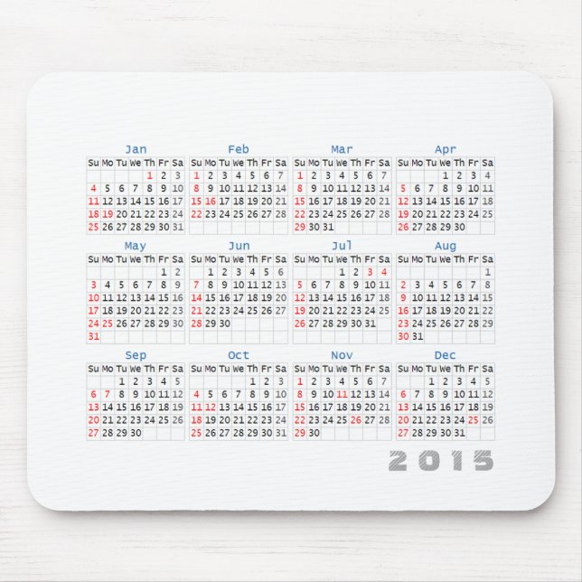 2015 Kalender-Mausunterlage einfaches Graues und Mousepad (Vorne)