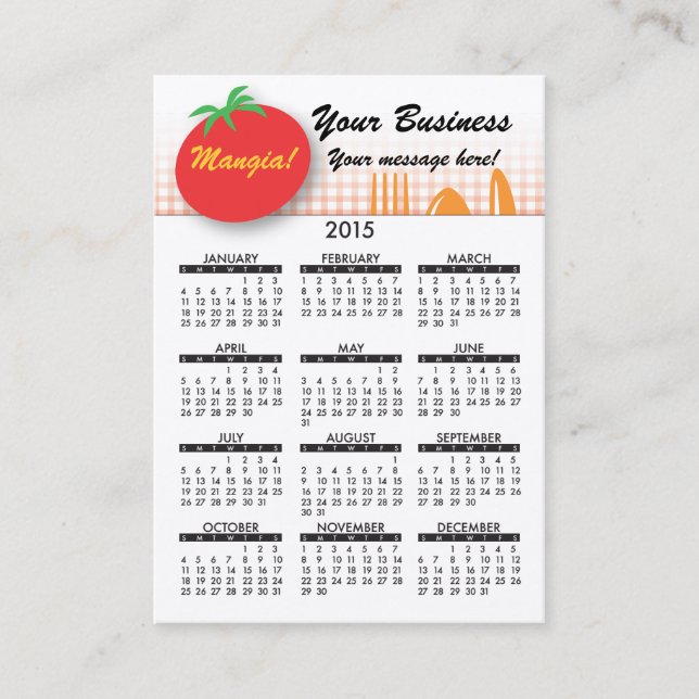 2015 Visitenkarte-Kalender-italienisches Speisen Visitenkarte (Vorderseite)