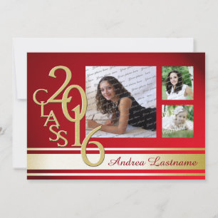 2016 Red Gold Varsity Stripe Graduate Tri Foto Einladung