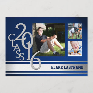 2016 Silver Varsity Stripe Graduate Tri Foto Blue Einladung