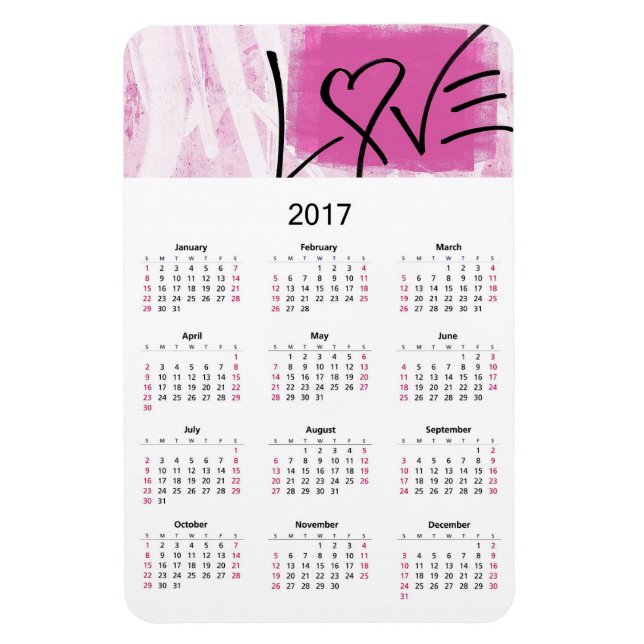 2017 Calendar Pink Love Magnet (Vertikal)