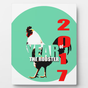 2017 Rooster Year in Green Circle platte Fotoplatte