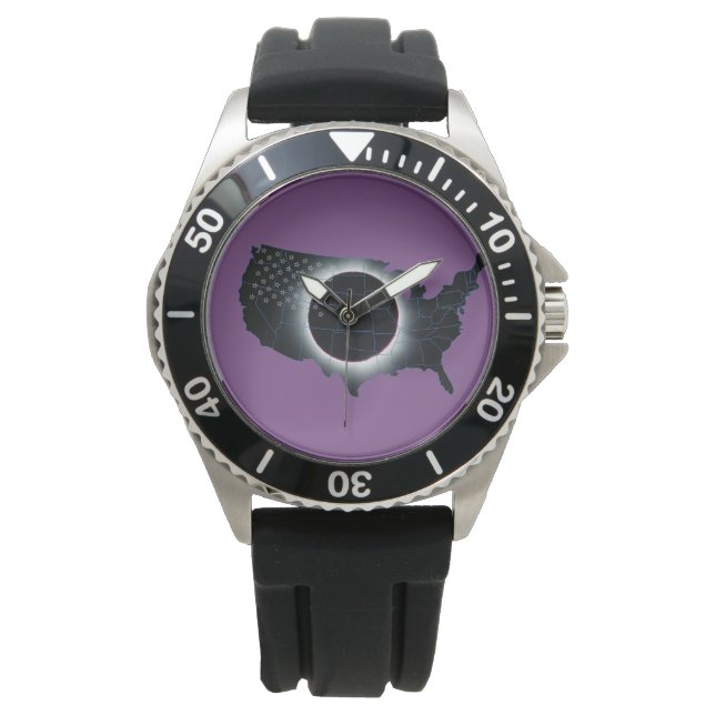2017 Solar Eclipse Black Rubber Strap Watch Armbanduhr (Vorderseite)