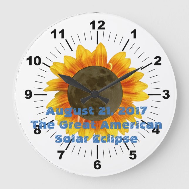 2017 Solar Eclipse, Sonnenblume Edition Große Wanduhr (Vorderseite)