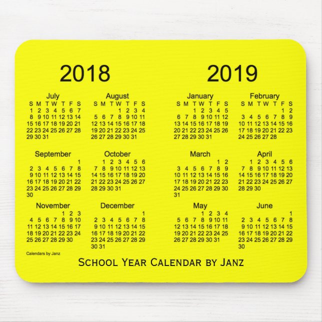 2018-2019 Schuljahr-Gelb-Kalender durch Janz Mousepad (Vorne)