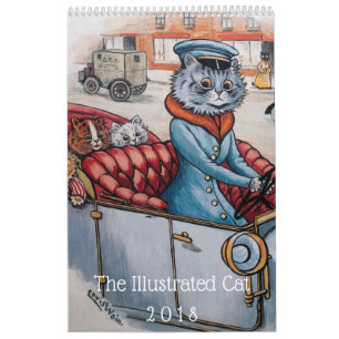 2018 illustrierte Katzen-Vintager Kunst-Kalender Kalender
