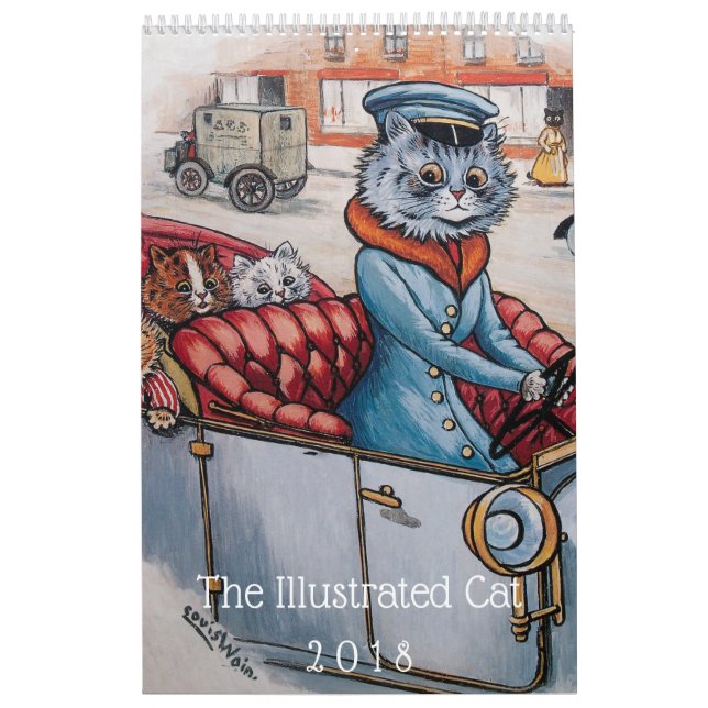 2018 illustrierte Katzen-Vintager Kunst-Kalender Kalender (Titelbild)