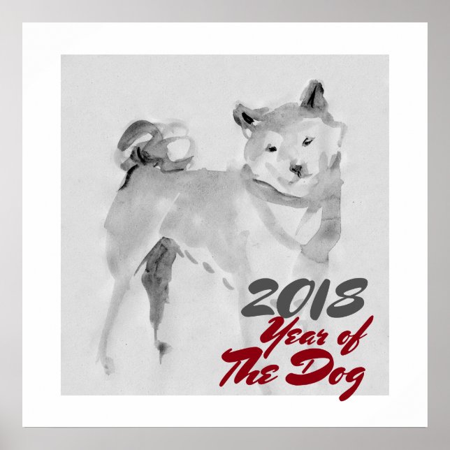 2018 Jahr der Dog Tinte Waschlackierung Poster (Vorne)
