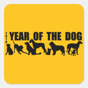 2018 Jahr des Hundes-Gelb-Quadrat-Aufklebers Quadratischer Aufkleber