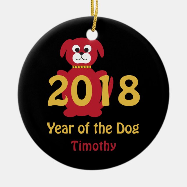 2018-jährig vom Hund Keramikornament (Vorne)