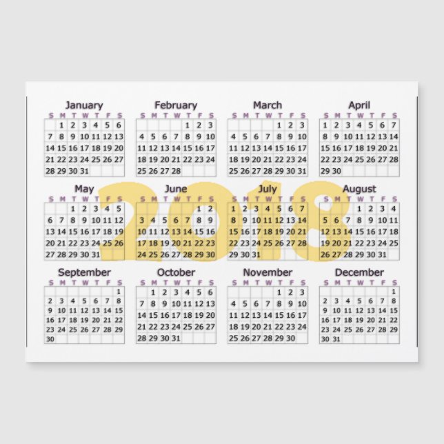 2018 Kalender-magnetisches weißes und gelb Magnetkarte (Vorderseite)