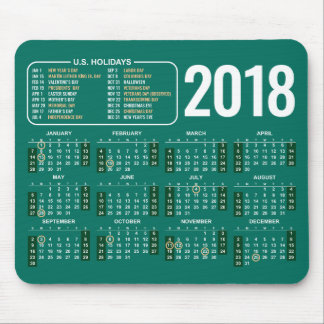 2018 Kalender Mousepad mit US-Feiertagen im Grün