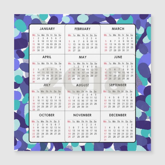 2018 Kalender-quadratische magnetische blaue Magnetkarte (Vorderseite)