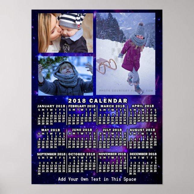 2018 Monatlicher Kalendernebel 3 Fotos Poster (Vorne)
