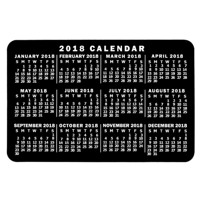 2018 Monatskalender Klassisch Schwarz/Weiß Magnet (Horizontal)