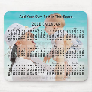2018 Monatskalender Schwarzer Bildtext hinzufügen Mousepad