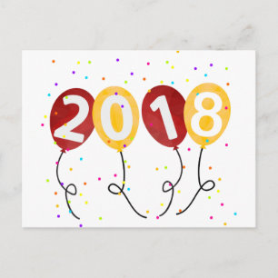 2018 Party-Ballons-Feier zum Glück im neuen Jahr Postkarte