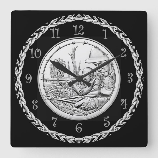 2018 Weltkrieg Doughboys Centennial Army Medal Ima Quadratische Wanduhr (Vorderseite)