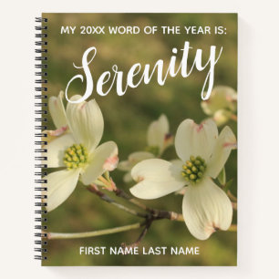 2018 Wort des Jahres Ruhe mit Dogwood-Blüten Notizbuch