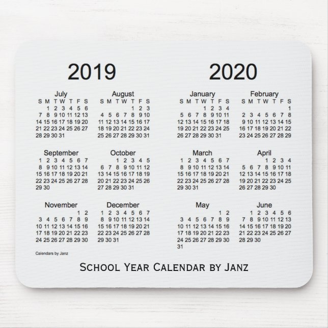 2019-2020 Schuljahr-weißer Rauch-Kalender durch Mousepad (Vorne)