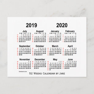 2019-2020 White 52 Weeks Calendar by Janz Postkarte