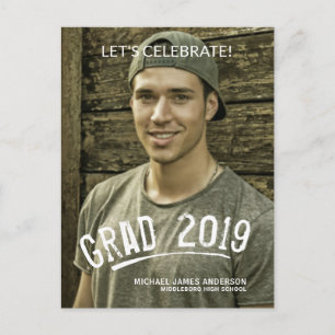 2019 Abschluss Masculine Grunge Foto Einladungspostkarte