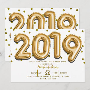2019 ABSCHLUSSPARTY Goldene Luftballons mit Konfet Einladung