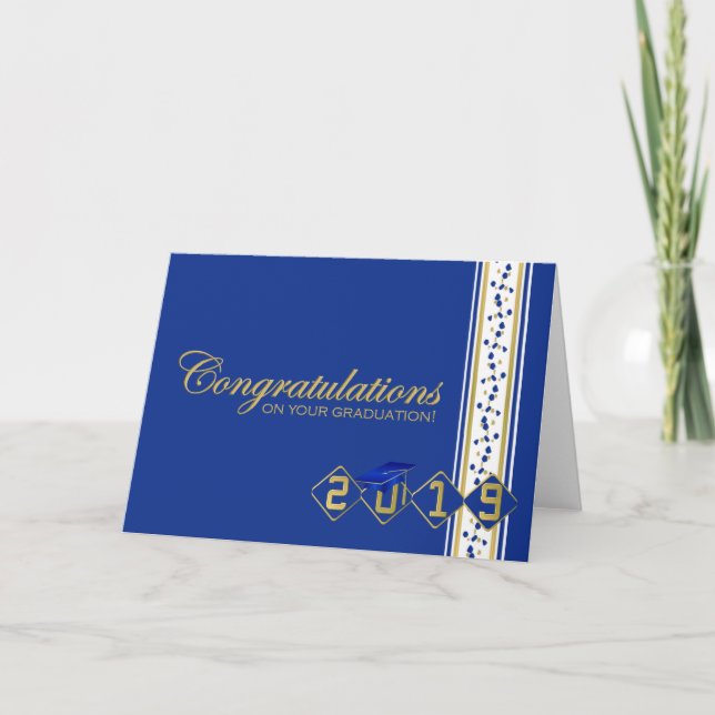 2019 Blue & Gold Abschluss Glückwunschkarte Karte (Vorderseite)