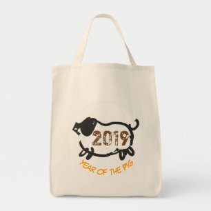 2019 Chinese Year of The Pig Black Tote Bag Tragetasche