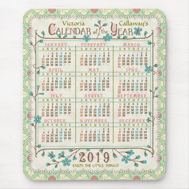 2019 Jahr Kalender Viktorianisch Jugendstil | Benu Mousepad (Vorne)