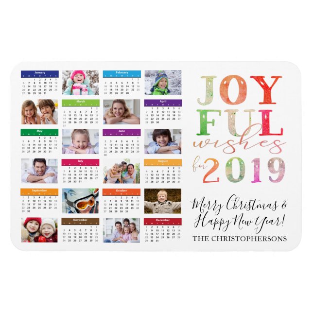 2019 Kalender Foto Collage Editable Gruß Magnet (Horizontal)
