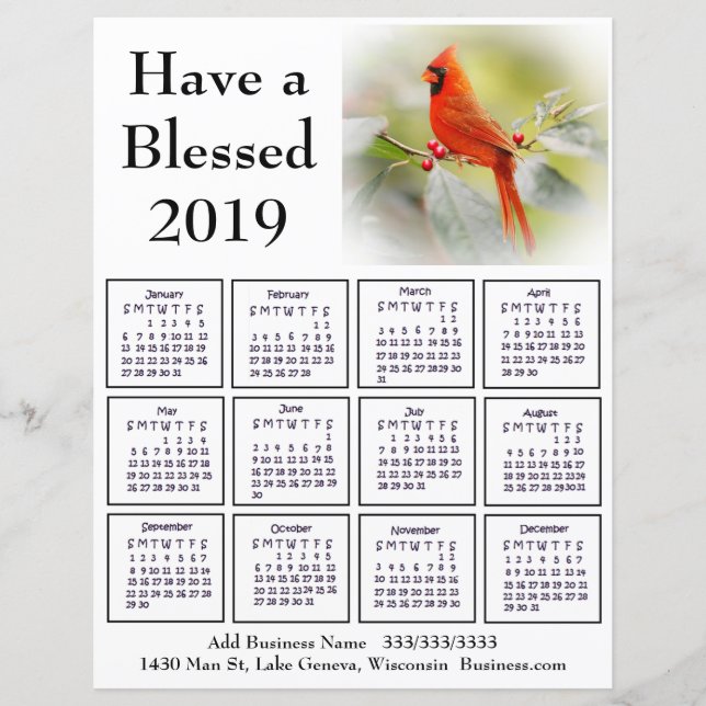 2019 Kardinal Business Calendar Flyer für Kunden (Vorderseite)