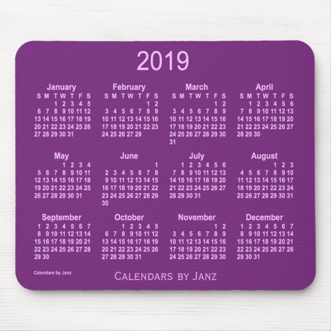 2019 lila Kalender durch Janz Mausunterlage Mousepad (Vorne)