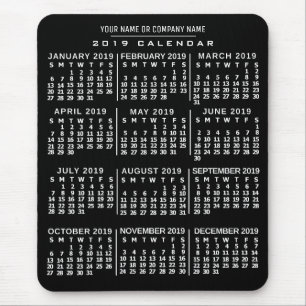 2019 Monatlicher Kalender Schwarz-weißer Individu Mousepad